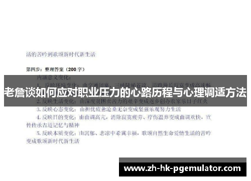 老詹谈如何应对职业压力的心路历程与心理调适方法