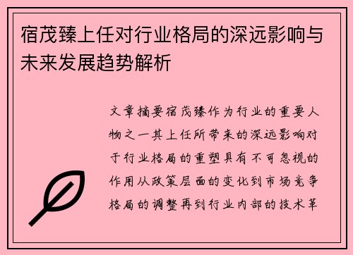 宿茂臻上任对行业格局的深远影响与未来发展趋势解析